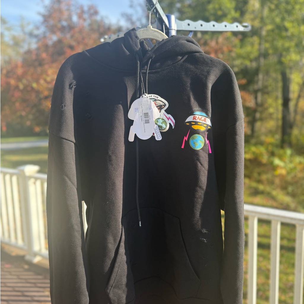 Members Of The Rage Distressed Hoodie Black Size M Bnwt
